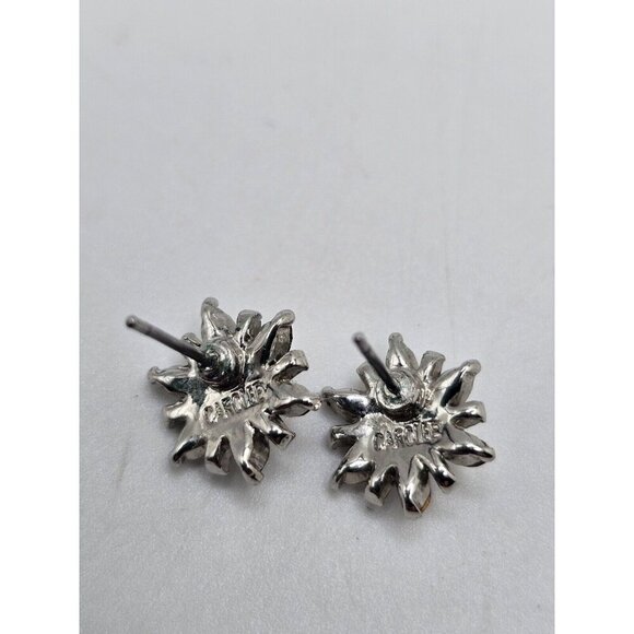 Vintage Carolee Starburst Pierced Earrings Silver Tone‎ Clear Rhinestones - Picture 5 of 6
